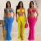 Fashionable pure three-dimensional color sexy backless drawstring hanging neck bikini three piece set