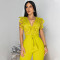 Sexy V-neck sleeveless solid color jumpsuit with lace up wide leg pants, long pants