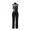 Fashionable sleeveless one-piece flower design slim fit pants with round neck and sexy hip hugging design for women