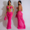 Fashionable pure three-dimensional color sexy backless drawstring hanging neck bikini three piece set