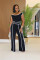 Casual Commuter Solid Color Set with Diagonal Shoulders and Wide Legs, Two Piece Set