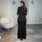 Fashionable women's sexy slim fit long sleeved dress with split diamond chain