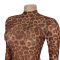 Fashionable women's sexy leopard print long sleeved slit dress