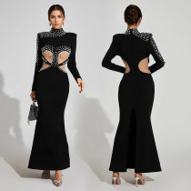 Fashionable women's temperament long sleeved transparent bubble bead dress dress