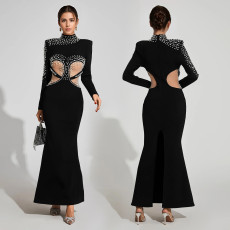 Fashionable women's temperament long sleeved transparent bubble bead dress dress