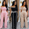 Casual Commuter Solid Color Set with Diagonal Shoulders and Wide Legs, Two Piece Set