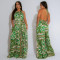 Fashionable women's temperament strap sexy backless printed jumpsuit