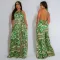 Fashionable women's temperament strap sexy backless printed jumpsuit