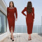 Fashion women's solid color temperament rhinestone elegant dress dress