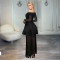 Fashionable women's elegant and sexy long sleeved mesh see through skirt set