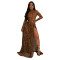 Fashionable women's sexy leopard print long sleeved slit dress