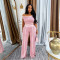 Casual Commuter Solid Color Set with Diagonal Shoulders and Wide Legs, Two Piece Set