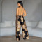 Fashionable women's temperament, casual backless printed wide leg jumpsuit