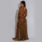 Fashionable women's sexy leopard print long sleeved slit dress