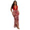 Fashionable women's sexy deep V-neck slim fit printed dress