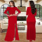 Fashion women's solid color long sleeved rhinestone split dress new style