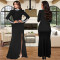 Fashion women's solid color long sleeved rhinestone split dress new style