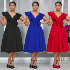 Fashionable women's elegant high waisted ruffled party dress