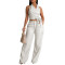 Women's PU leather suit sleeveless hanging neck sexy suit leather pants two-piece set summer