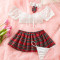 Sexy lingerie set lace bra plaid short skirt thong tie four piece set