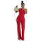 Fashion splicing contrasting color V-neck zipper sleeveless split pants two-piece set