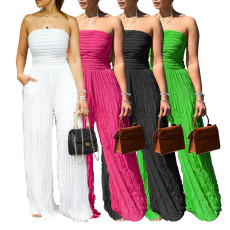 Jumpsuit, high waist, sexy strapless, sleeveless, wide leg, casual vacation party, summer