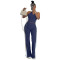 Fashion splicing contrasting color V-neck zipper sleeveless split pants two-piece set
