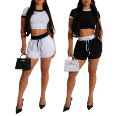 Women's sports knitted shorts set two-piece set sexy hot pants short T summer