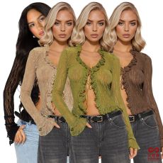 Y2K hollow lace V-neck cardigan long sleeved lace up top