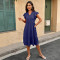 V-neck loose short sleeved waist cinching dress