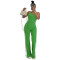 Fashion splicing contrasting color V-neck zipper sleeveless split pants two-piece set