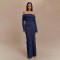 Women's sexy three-dimensional floral long skirt, one shoulder knitted dress
