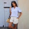 V-neck bubble short sleeved loose women's top