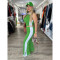 Fashion splicing contrasting color V-neck zipper sleeveless split pants two-piece set