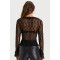 Y2K hollow lace V-neck cardigan long sleeved lace up top