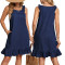 New women's denim dress with round neck, sleeveless pleats, and short skirt