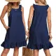 New women's denim dress with round neck, sleeveless pleats, and short skirt
