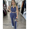 Fashion splicing contrasting color V-neck zipper sleeveless split pants two-piece set