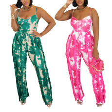 Women's suit printed tassel lace camisole jumpsuit two-piece set for summer