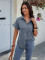 Short sleeved button V-neck loose fitting women's shirt