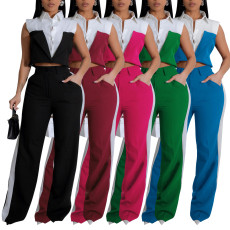 Sleeveless shirt set, summer suit two-piece set, fake two-piece OL