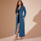 Women's new denim long sleeved lapel cardigan jacket style dress