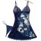 Sexy lingerie lace print women's nightgown thong two-piece set