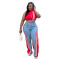New casual webbing loose splicing denim wide leg pants set