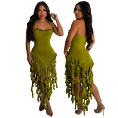 New plus size women's strapless and neck hanging dress