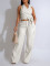Women's PU leather suit sleeveless hanging neck sexy suit leather pants two-piece set summer