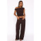 Elastic Bubble Single Shoulder Diagonal Collar Folded Wide Leg Pants Set Two Piece Set