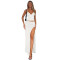 Fashion strap V-neck pleated split skirt set, two-piece set