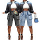 Women's workwear retro denim five quarter shorts