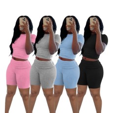 Summer new short sleeved round neck flared shorts casual two-piece set